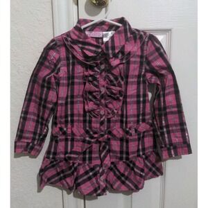 Young Hearts Toddler Girl Pink & Black Western Plaid Top. Size 3